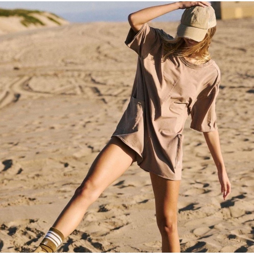 Free People Hot Shot Tee Romper in Mocha Latte Sz L NWT